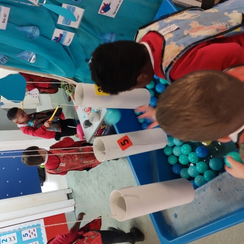 Nursery's work inspired by the whole school text- Flooded